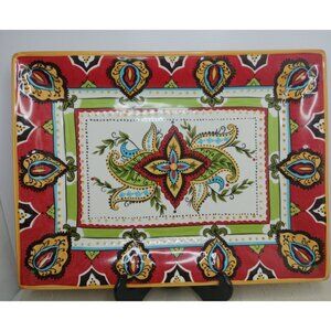 16 In Platter Espana Lifestyle Rossario Hand Painted Crafted Red Floral Paisley